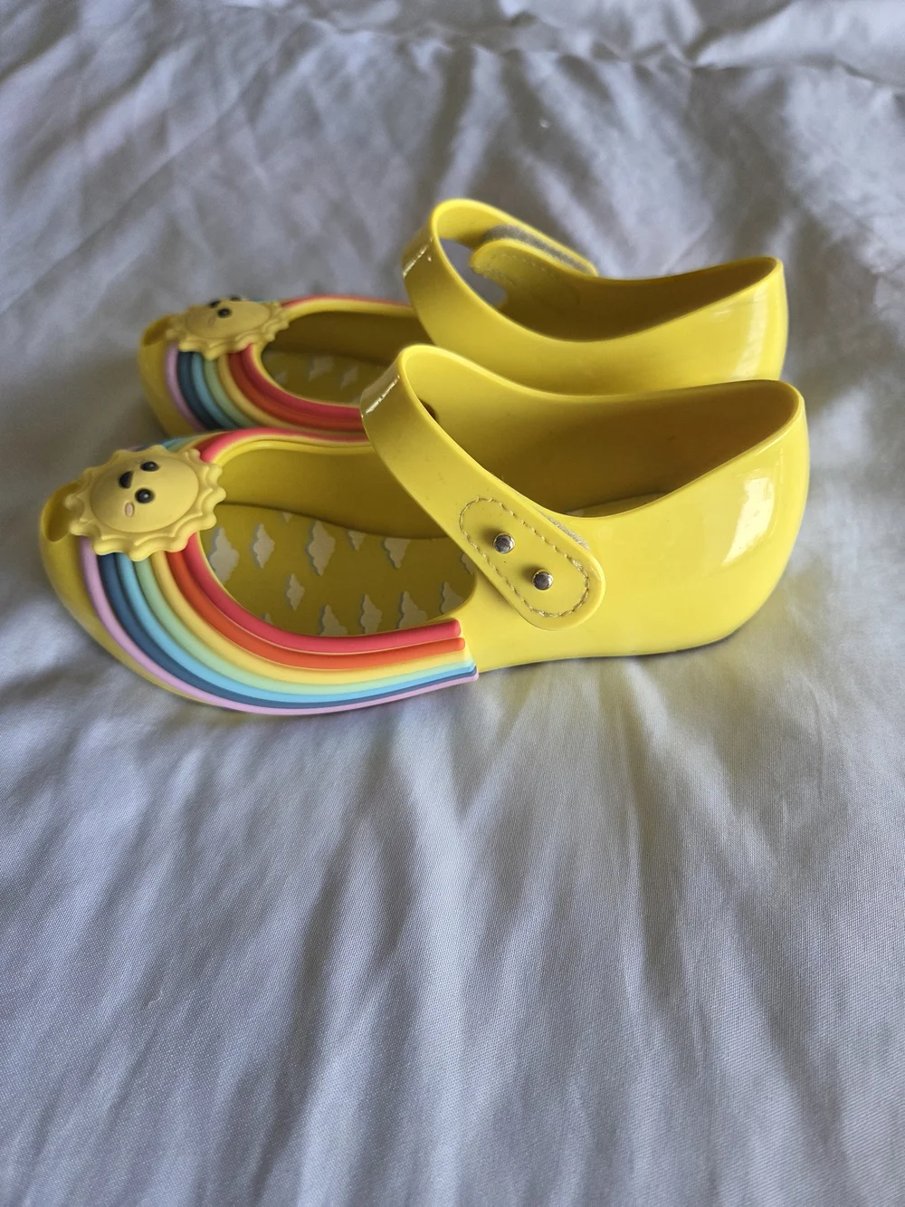 Mini Melissa | Yellow Mary Jane Sandals with Rainbow and Sun Motif
